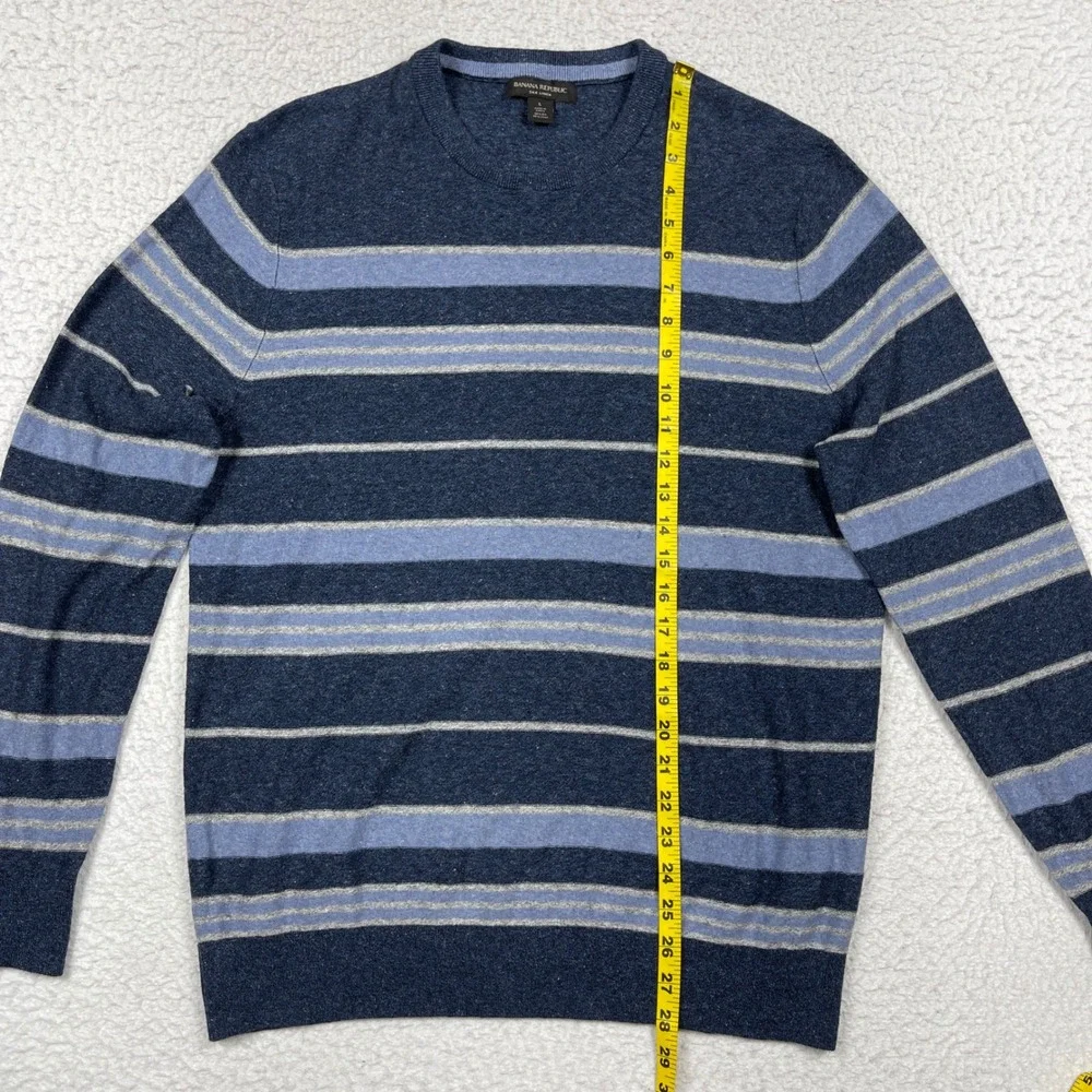 Banana Republic Sweater Mens L Blue Silk Linen Striped Crewneck Preppy Coastal